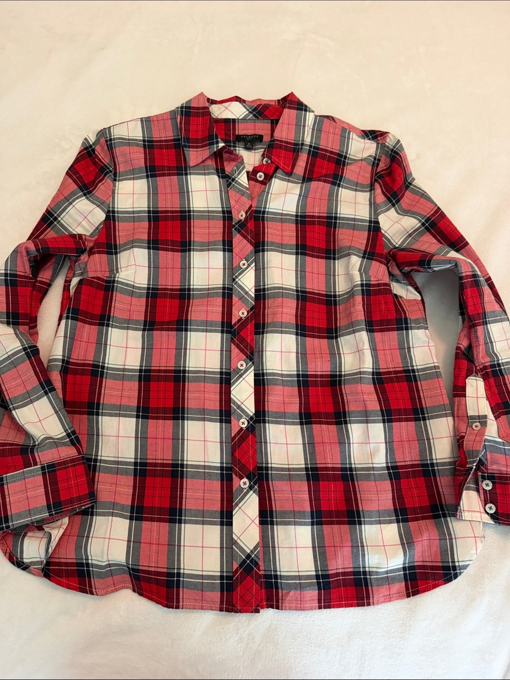 Talbots Red and Navy Plaid Button-Down Shirt
